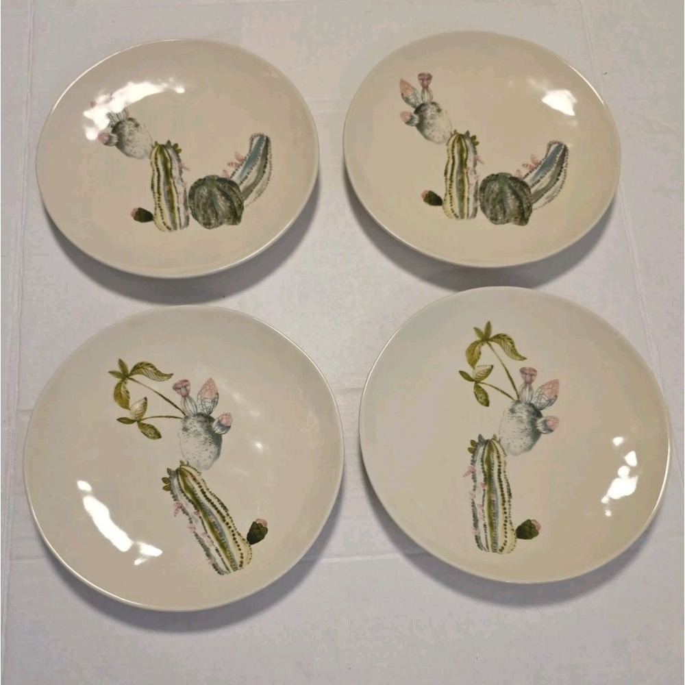 World Market Cactus Salad Plates Set of 4 Desert Succulent Ceramic Dinnerware